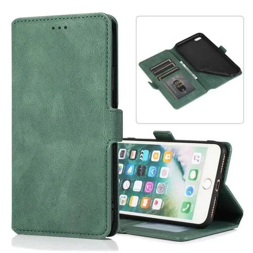 Estuche de Cuero para iPhone 8 Plus y 7 Plus con Cierre Magnético Horizontal Soporte Ranuras Tarjetas Marco Fotos Billetera (Verde)