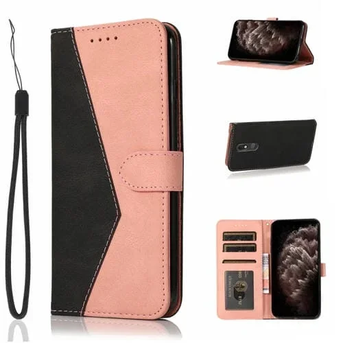 Estuche de Cuero para LG Stylo 5 con Costuras de Dos Colores (Negro, Rosa Dorado)