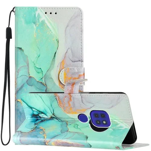 Estuche de Cuero para Motorola Moto G9 y G9 Play con Dibujo Coloreado (Mármol Verde)