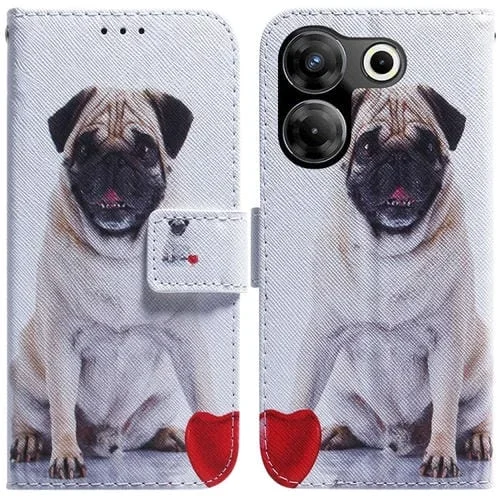 Estuche de Cuero para Tecno Camon 20 Pro 4G y 20 con Tapa Dibujo a Color (Pug)