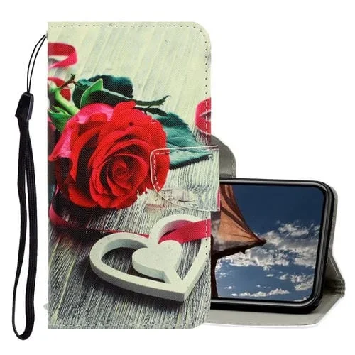 Estuche de Cuero PU para iPhone Xr con Tapa Horizontal Dibujo 3D, Soporte y Ranuras para Tarjetas (Rosa Roja)