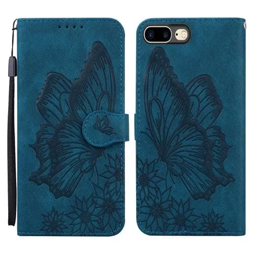 Estuche de Cuero Retro Skin Feel Butterflies para iPhone 6 Plus / 6S Plus con Tapa Horizontal, Soporte, Ranuras para Tarjetas y Billetera (Azul)