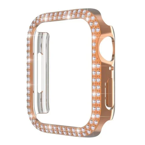Estuche de Reloj PC con Diamantes Doble Fila para Apple Watch Series 8/7 41mm (Oro Rosa)