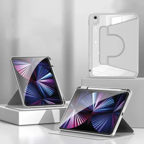Estuche de Tableta Cuero Giratorio Acrílico 2 En 1 iPad Air 2022 / 2020 10.9 (Gris)