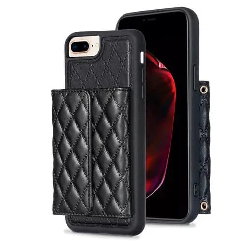 Estuche de teléfono Apple iPhone 7 Plus 8 Plus Cuero Rómbico con Billetera Horizontal (Negro)