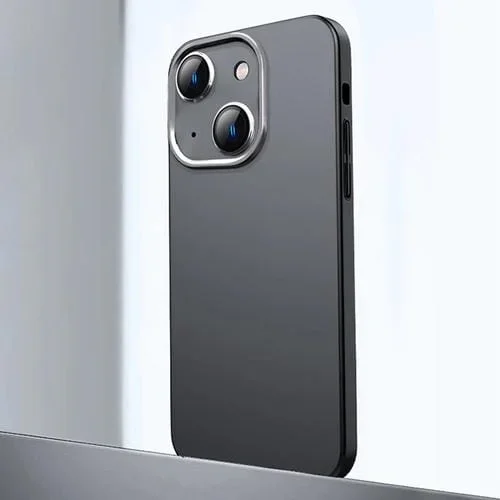 Estuche de teléfono iPhone 14 material de metal esmerilado con protección de Lente (Negro)