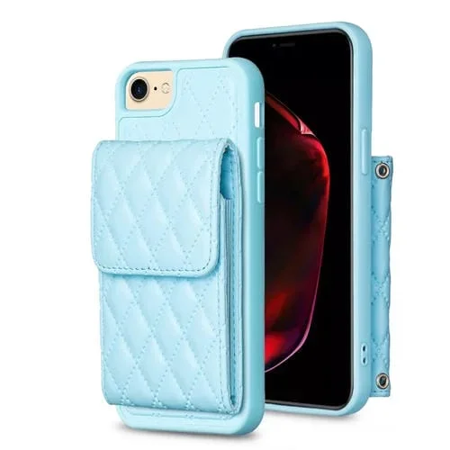 Estuche de teléfono iPhone SE 2022 SE 2020 7 8 Cuero Rómbico con Billetera Vertical (Azul)