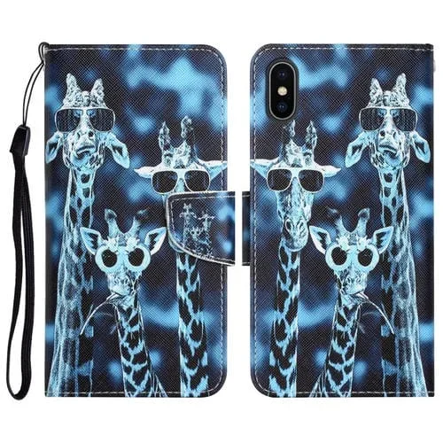 Estuche de Teléfono iPhone X Cuero Dibujo Coloreado (Jirafas)