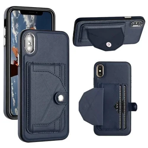 Estuche de Teléfono para iPhone Xs Max Cuero a Prueba de Golpes con Tarjetero (Azul)