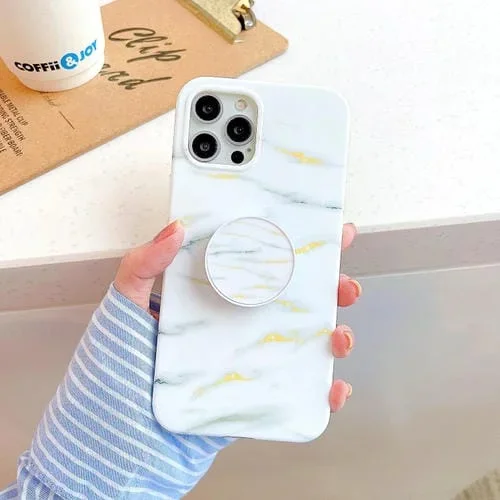 Estuche de TPU Mármol Acristalado iPhone 11 Pro Max con Soporte Plegable (Blanco)