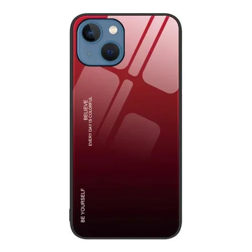 Estuche de Vidrio para iPhone 14 Color Degradado (Rojo Negro)
