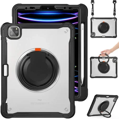 Estuche híbrido para iPad Air 2022 10.9 y Pro 11 2022 resistente con asa y correa (Negro)