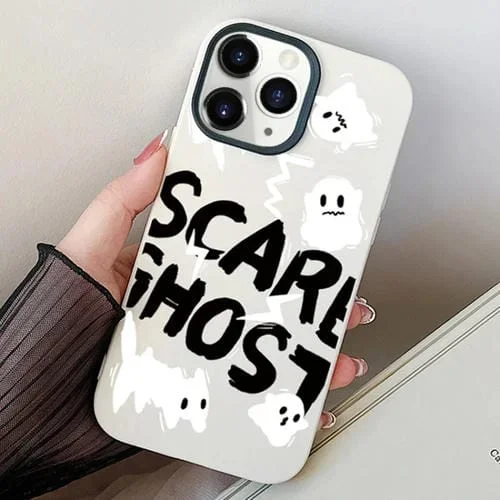 Estuche híbrido para iPhone 11 Pro Max Scared Ghost PC y TPU (Blanco)