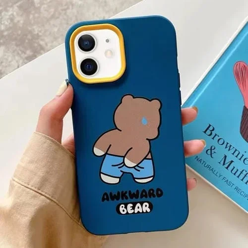 Estuche híbrido para iPhone 12 Mini Awkward Bear PC y TPU (Azul Real)