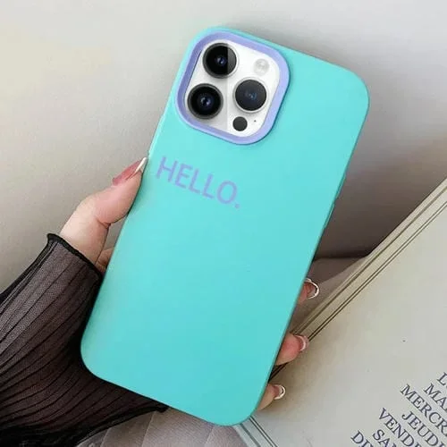 Estuche híbrido para iPhone 13 Pro Max Hello Word PC y TPU (Cian Cielo)