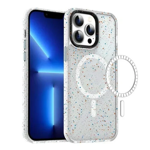 Estuche híbrido para iPhone 13 Pro TPU Magsafe PC con salpicaduras de tinta colorida (Blanco)
