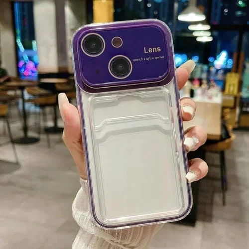Estuche híbrido para teléfono iPhone 13 TPU con ventana grande y ranura para tarjeta (Púrpura Oscuro)