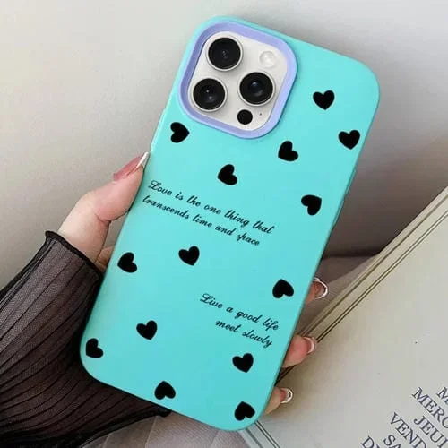 Estuche híbrido para teléfono iPhone 14 Pro Max Love Hearts PC TPU (Cian Cielo)