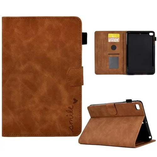 Estuche Inteligente Cuero para iPad Mini 5/4/3/2/1 con Tapa y Sonrisa En Relieve (Marrón)