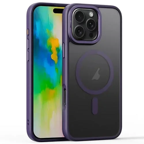 Estuche Magnético Magsafe para iPhone 16 Pro con Soporte para Lente Esmerilado (Morado)