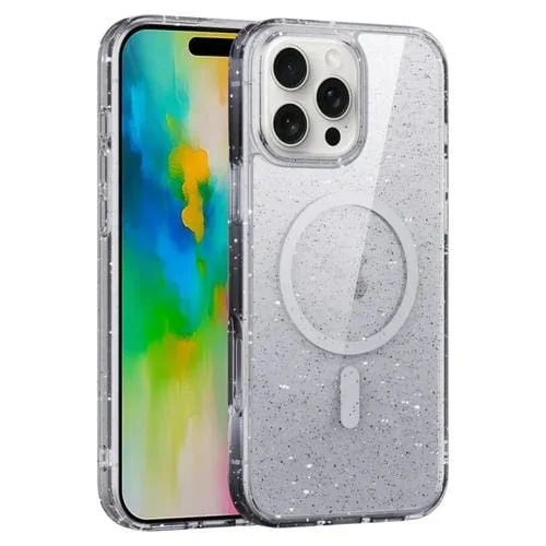Estuche Magnético Magsafe para iPhone 16 Pro Max con Purpurina en Polvo (Transparente)