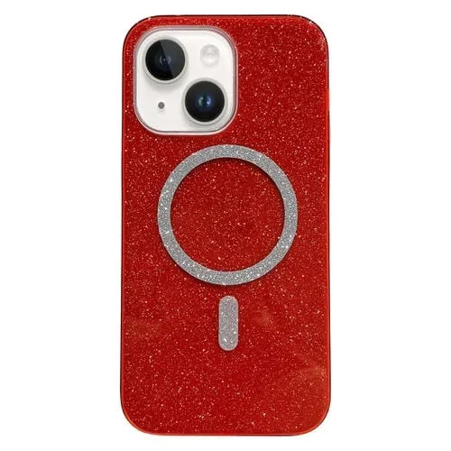 Estuche Magnético para Teléfono iPhone 13 TPU Glitter Magsafe (Rojo)