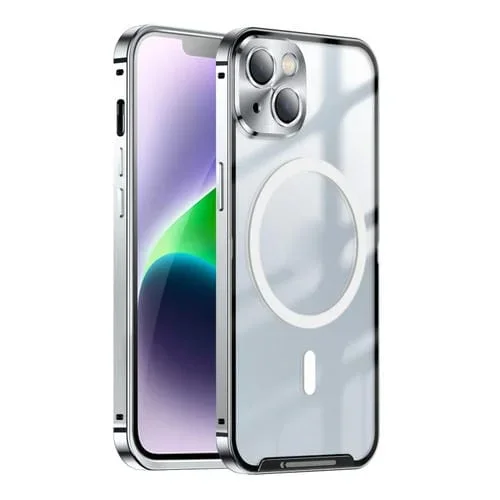 Estuche Magnético para Teléfono iPhone 15 Plus Magsafe Metal Esmerilado (Plateado)