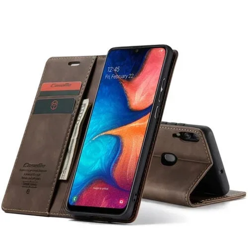 Estuche Multifuncional Caseme-013 de Cuero Abatible Horizontal Retro Esmerilado para Galaxy A20 / A30 (Café)