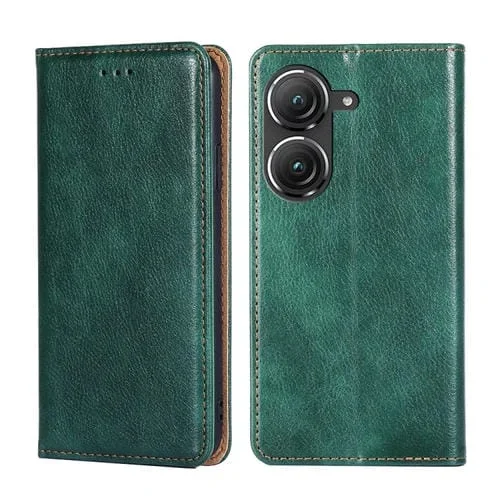 Estuche para Asus Zenfone 9 de Cuero Magnético con Aceite Brillante (Verde)