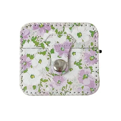 Estuche para Auriculares Inalámbricos Airpods 3 Cuero PU (Flores Blancas Púrpuras)