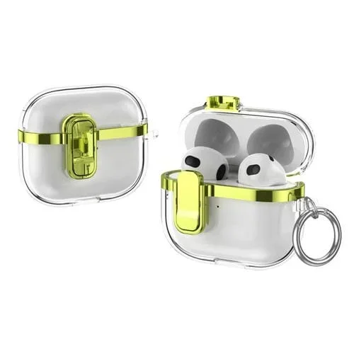 Estuche para Auriculares Inalámbricos Airpods 3 Transparente Galvanizado con Cierre de Seguridad (Verde Claro)