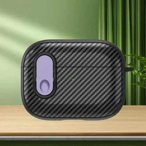 Estuche para Auriculares Inalámbricos AirPods Pro Textura Fibra de Carbono Bloqueo Seguridad (Púrpura)