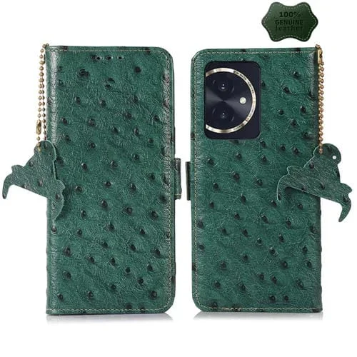 Estuche para Honor 100 5G de Cuero Genuino con Protección Rfid y Patrón de Avestruz (Verde)