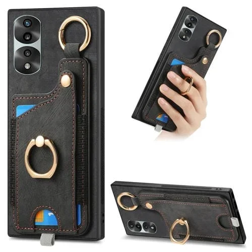 Estuche para Honor 70 Pro con Bolsa para Tarjeta, Anillo y Lazo para Colgar (Negro)