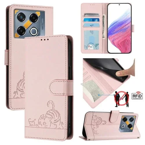 Estuche para Infinix GT 20 Pro / X6871 de Cuero RFID con Patrón en Relieve y Cordón (Rosa)