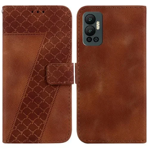 Estuche para Infinix Hot 12 de Cuero en Relieve en Forma de 7 (Marrón)