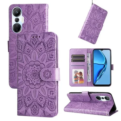 Estuche para Infinix Hot 20S de Cuero con Estampado de Girasol en Relieve (Púrpura)