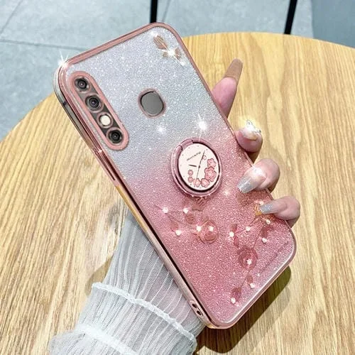 Estuche para Infinix Hot 8 con Anillo de Flor Inmortal y Brillo Degradado (Rosa)