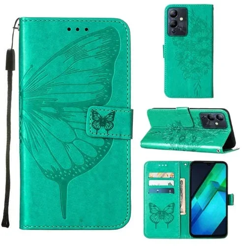 Estuche para Infinix Note 12I X6819 de Cuero con Tapa de Mariposa en Relieve (Verde)