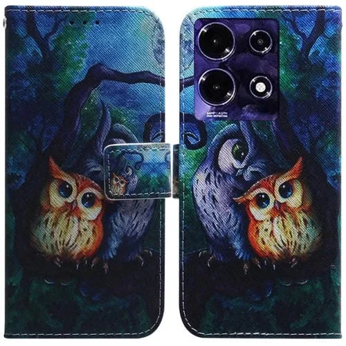 Estuche para Infinix Note 30I de Cuero con Tapa y Dibujo Coloreado (Búho)