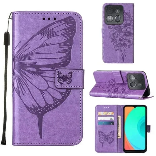 Estuche para Infinix Smart 7 X6515 de Cuero con Tapa de Mariposa en Relieve (Púrpura)
