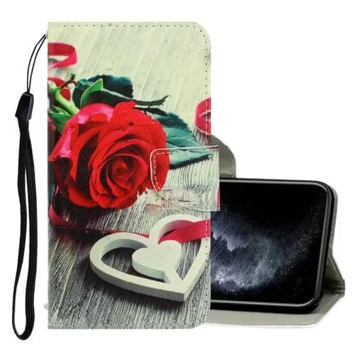 Estuche para iPhone 11 Pro Cuero de PU Tapa Horizontal Dibujo Coloreado 3D Soporte Ranuras Tarjetas Billetera (Rosa Roja)