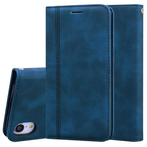 Estuche para iPhone Xr Cuero de Pu Tapa Horizontal Magnética Soporte Ranura Tarjeta Cordón (Azul)