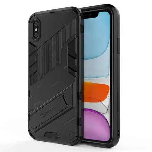 Estuche para iPhone Xr Punk Armor 2 en 1 PC + TPU a Prueba de Golpes con Soporte Invisible (Negro)