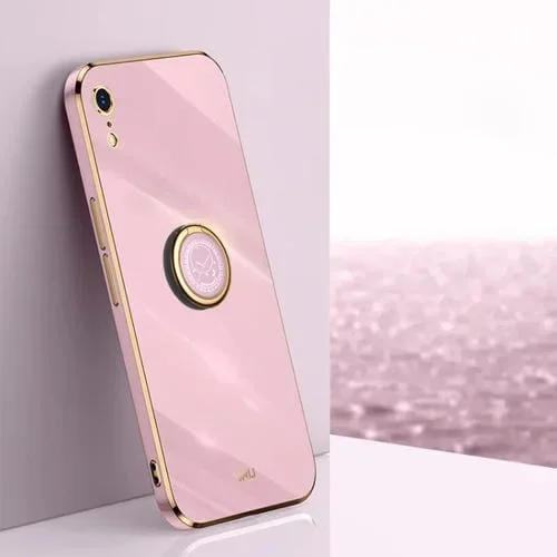 Estuche para iPhone Xr Xinli Straight 6D Plating Gold Edge TPU a Prueba de Golpes con Soporte para Anillo (Cereza Púrpura)