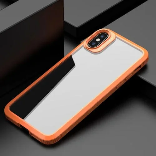 Estuche para iPhone Xs Max Serie Mg Fibra de Carbono TPU + PC Transparente Airbag de Cuatro Esquinas (Naranja)