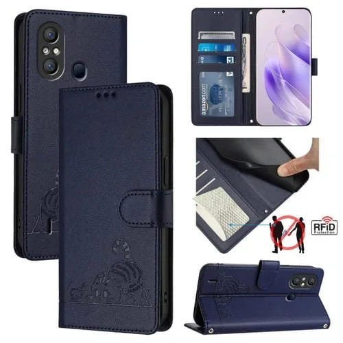 Estuche para Itel A58 / A49 de Cuero Rfid con Patrón en Relieve y Cordón (Azul)