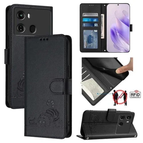 Estuche para Itel P40 Cat Rat de Cuero Rfid con Patrón en Relieve y Cordón (Negro)