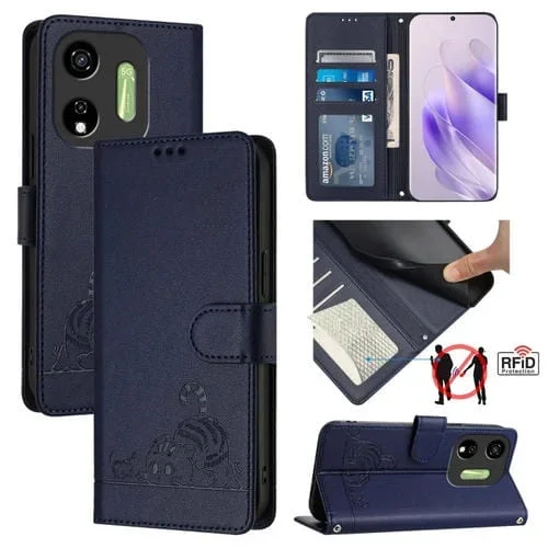 Estuche para Itel P55 5G de Cuero Rfid con Patrón en Relieve y Cordón (Azul)