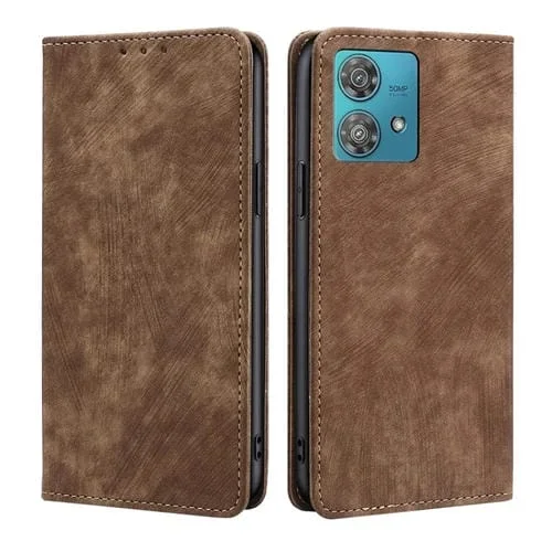 Estuche para Motorola Edge 40 Neo 5G de Cuero Magnético con Rfid y Cepillo Antirrobo (Marrón)